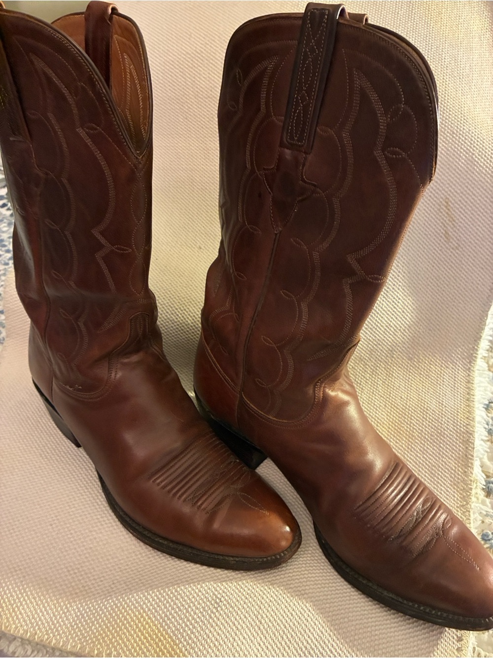 Vintage Lucchese Men's Brown Leather Western CowboyBoots style L002054 509 10.5D